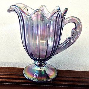 VTG FENTON Lavender Iridescent Art Glass ~ Petal Design 5" Creamer Pitcher *Read